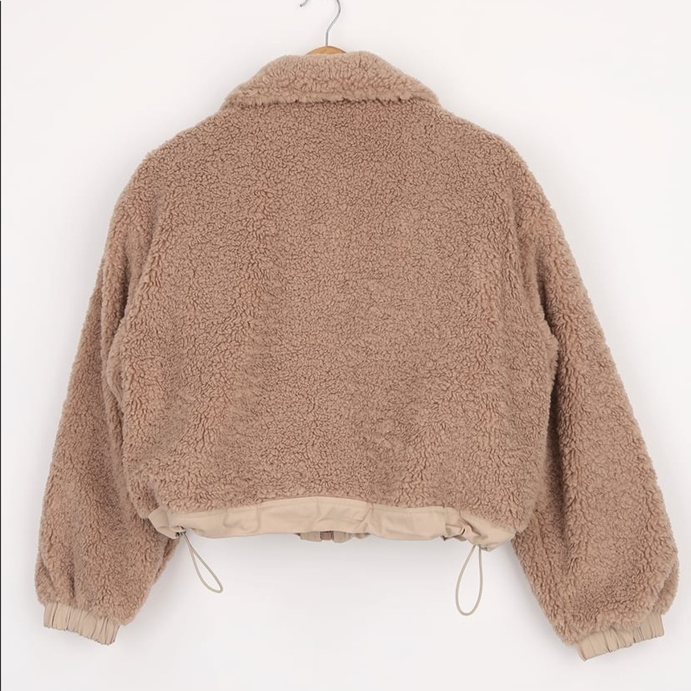Taupe Faux Fur Drawstring Jacket - Picture 5 of 7